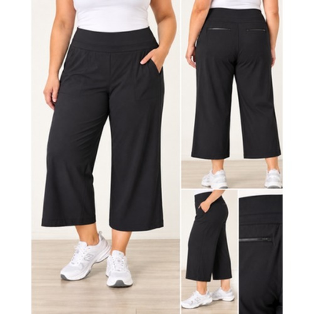 Athleta Venice Wide Leg Pants Womens 3X Black Cropped Pull On Travel Stretch